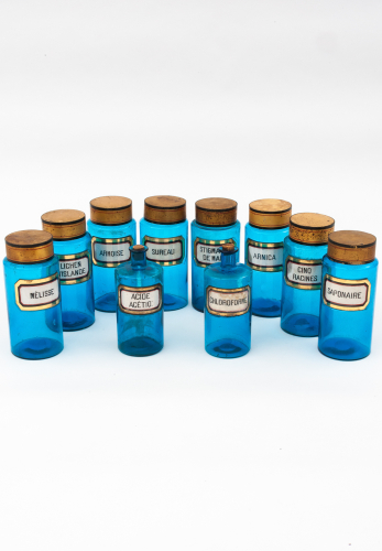 Set of pharmacy bottles