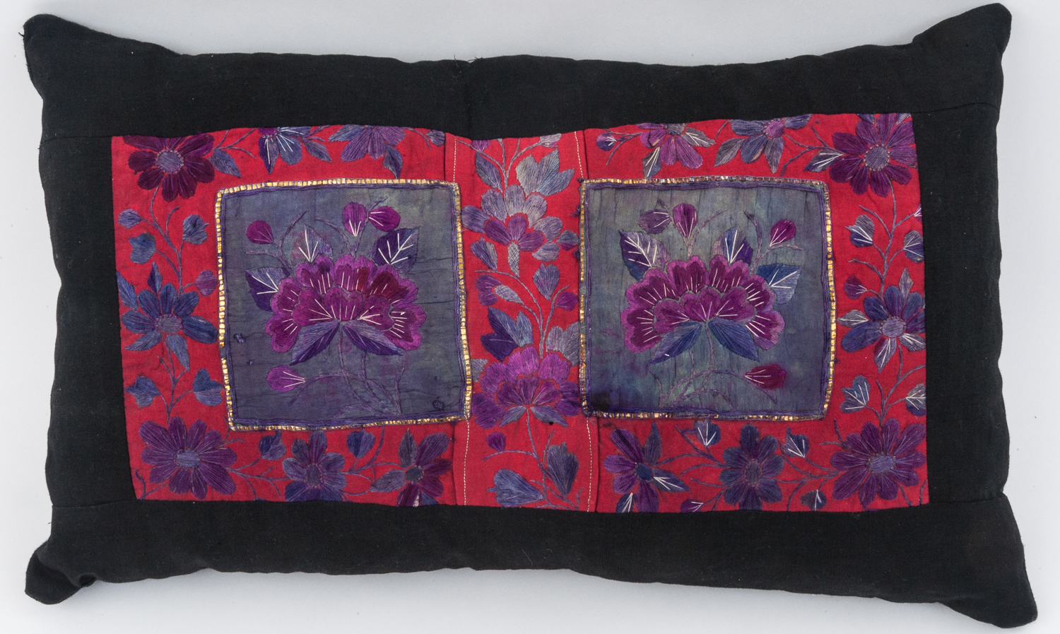 Embroidered Chinese floral cushion