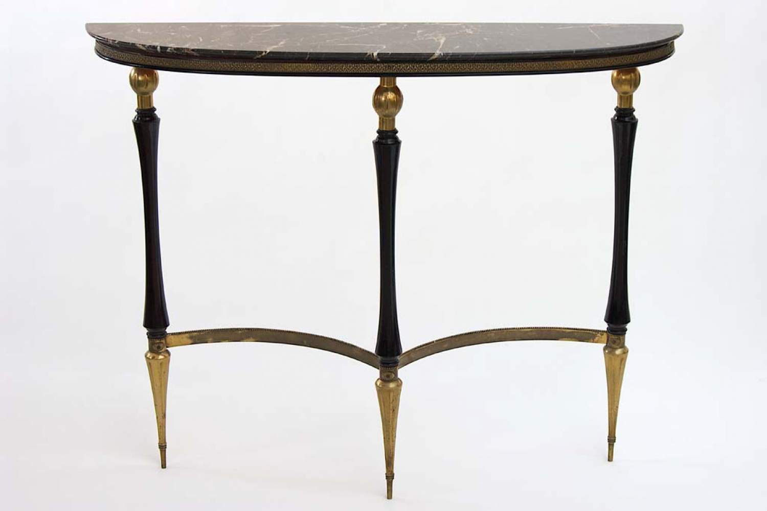 50`s Italian ebonised and brass console table