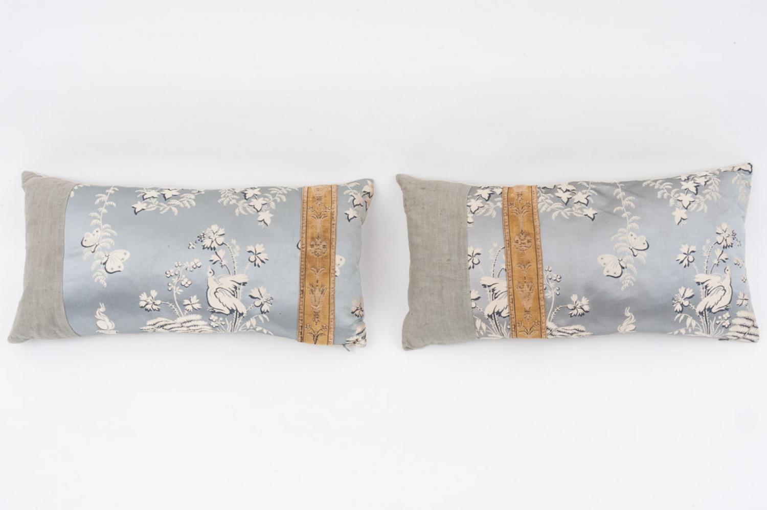 Pair of silk damask cushions