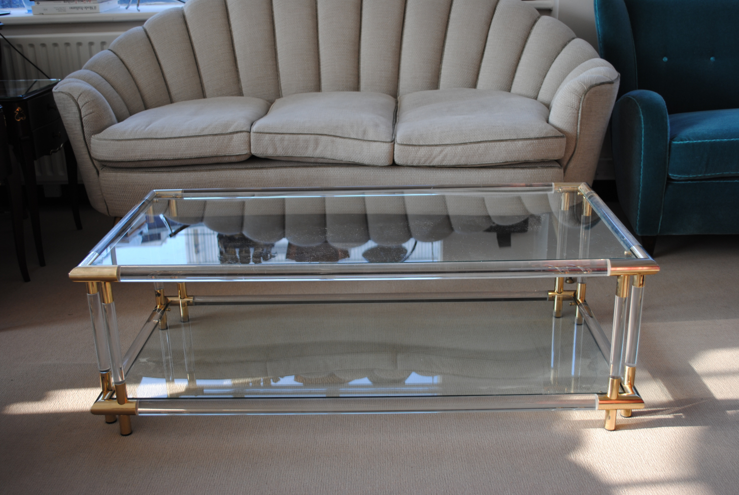 Lucite and Brass Coffee Table