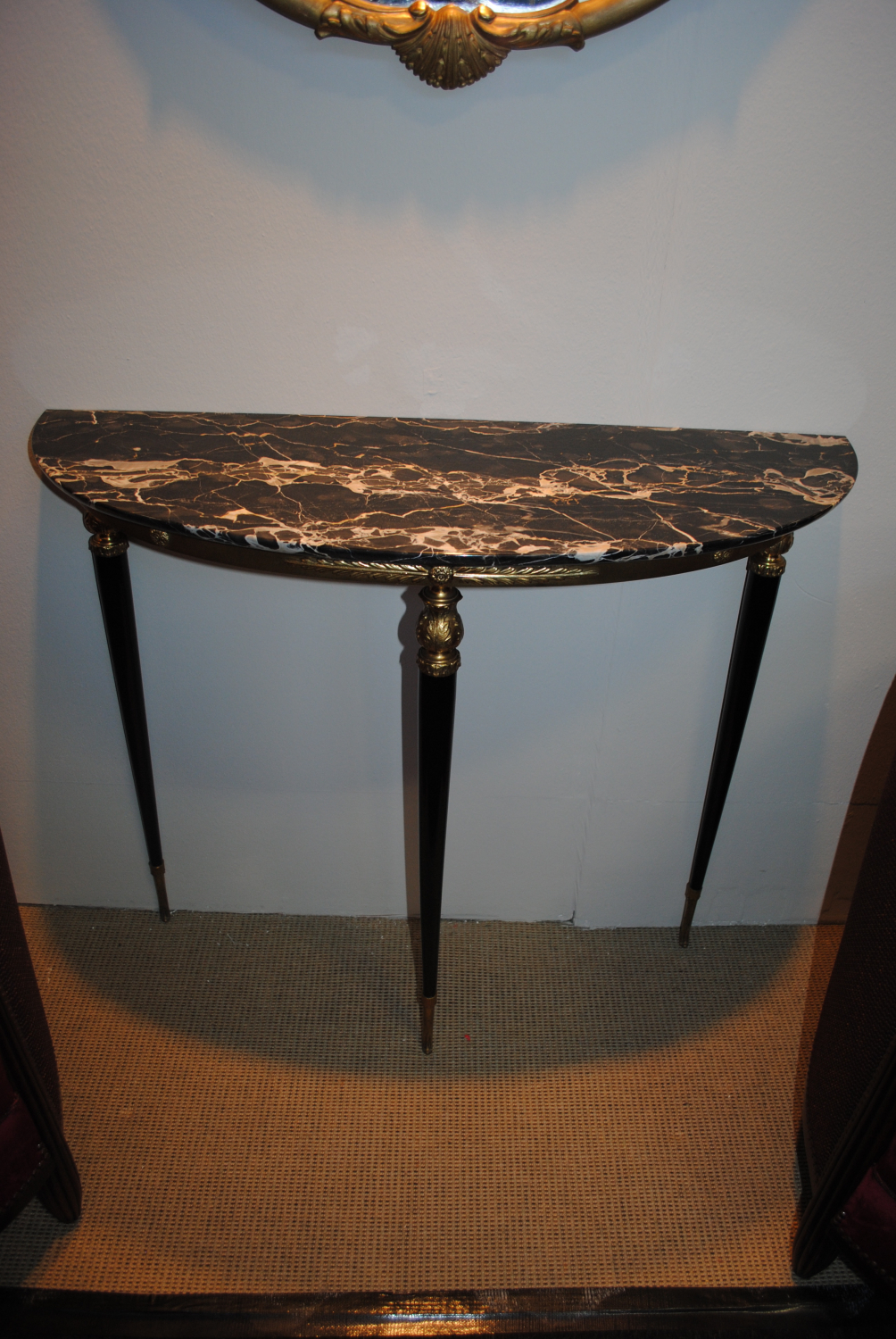 Mid Century ebonised and brass console with rare marble top