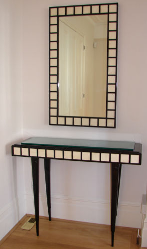 Ebony and parchement console table and mirror