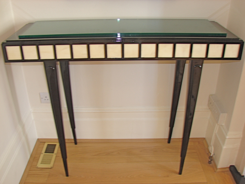 Ebony and parchement console table and mirror