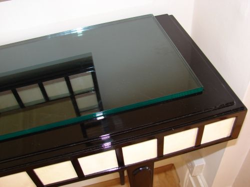 Ebony and parchement console table and mirror