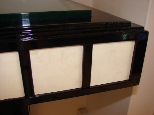 Ebony and parchement console table and mirror