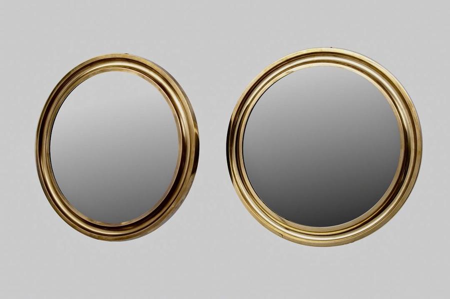 Pair of round brass mirrors