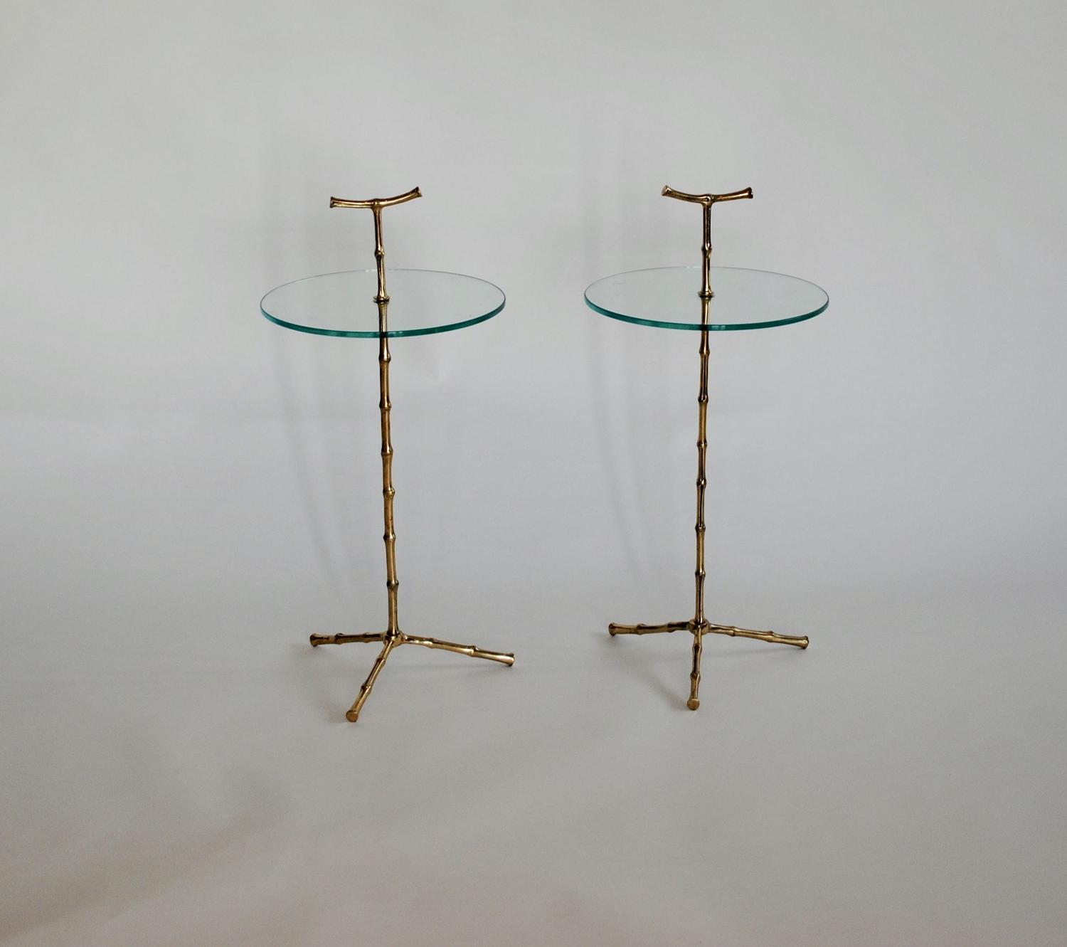 Pair of Faux Bamboo Polished Side Tables