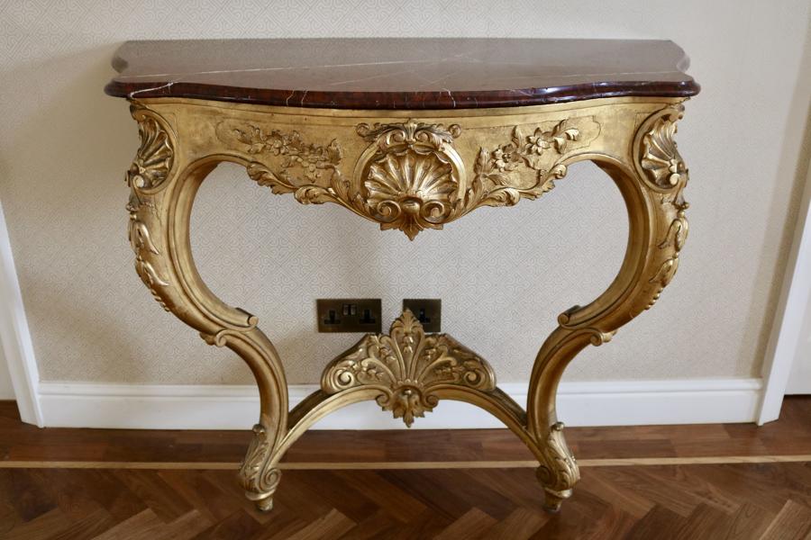 Giltwood Marble-Topped Console