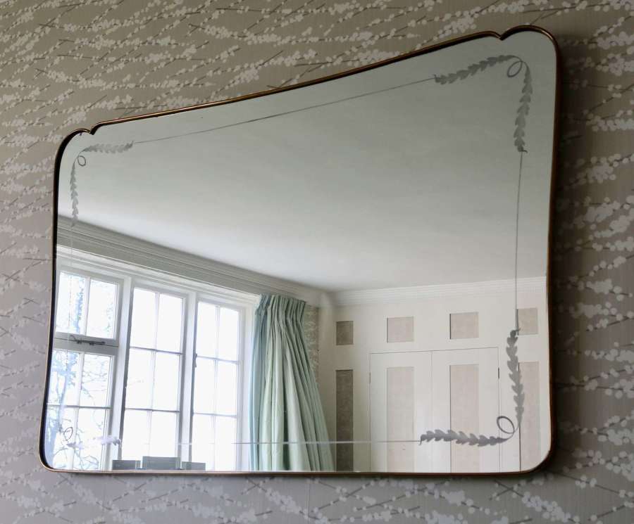 Etched Brass 1950's Italian Mirror