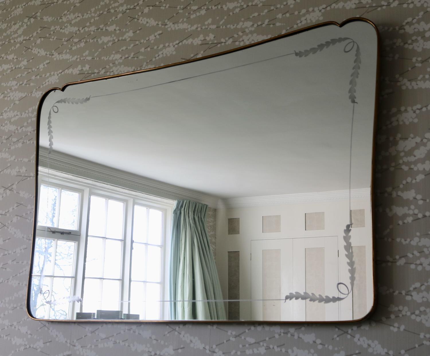 Etched Brass 1950's Italian Mirror