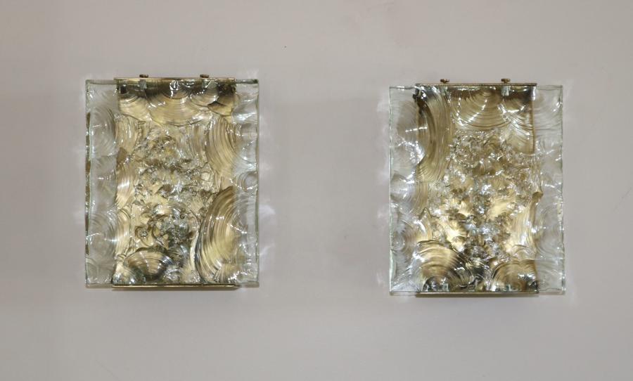 Pair of Glass and Brass Wall Lights