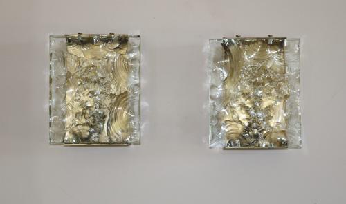 Pair of Glass and Brass Wall Lights