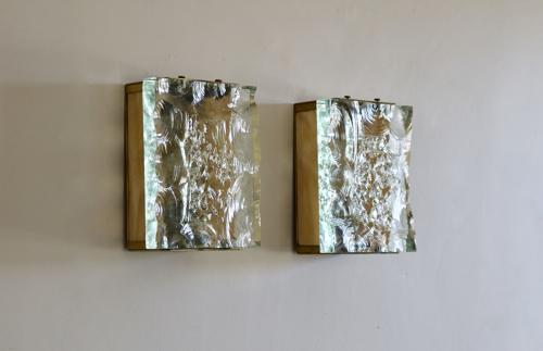 Pair of Glass and Brass Wall Lights
