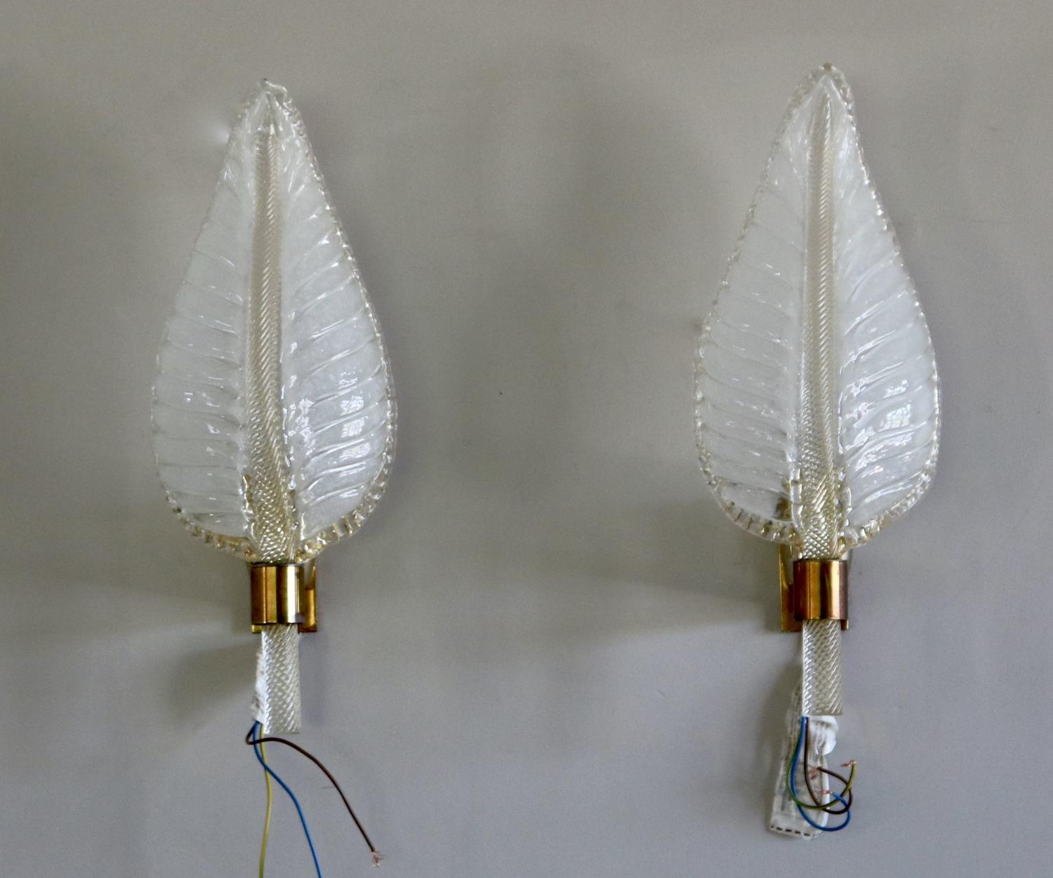 Pair of Glass Leaf Wall Lights