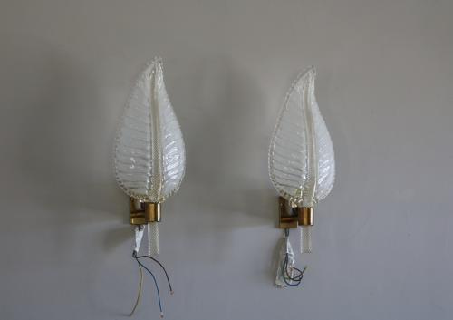 Pair of Glass Leaf Wall Lights