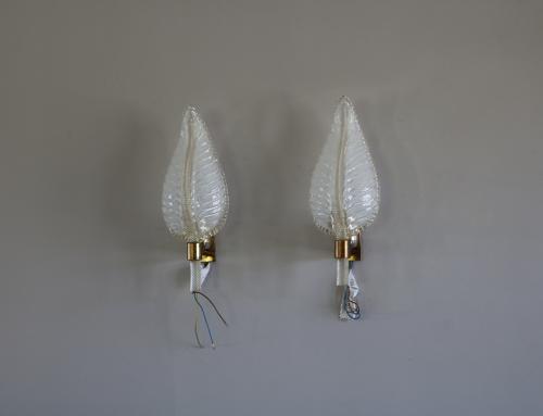 Pair of Glass Leaf Wall Lights