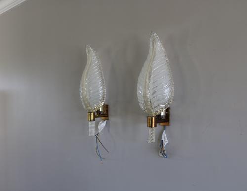Pair of Glass Leaf Wall Lights