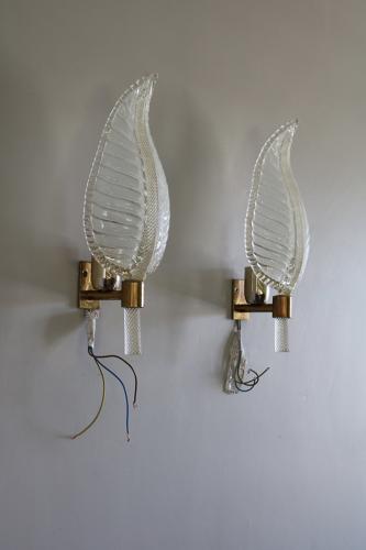 Pair of Glass Leaf Wall Lights