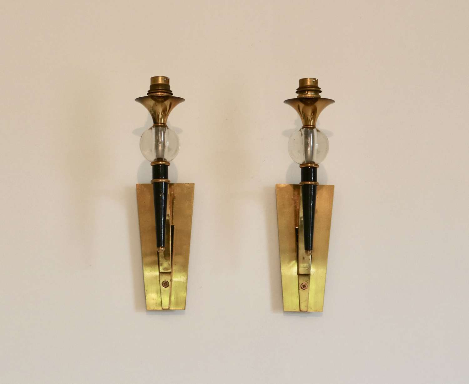 Pair Brass & Lacquered Metal Wall Lights