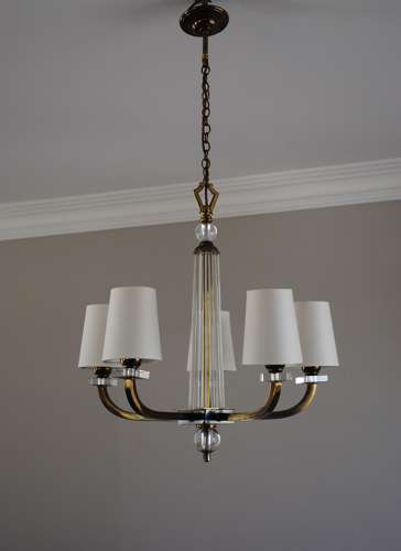 French Art Deco 5 Arm Chandelier