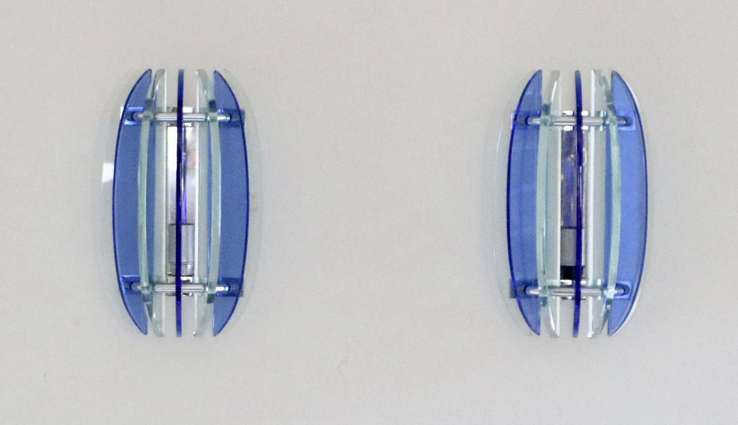 Pair Of Blue / Clear Glass Wall Lights