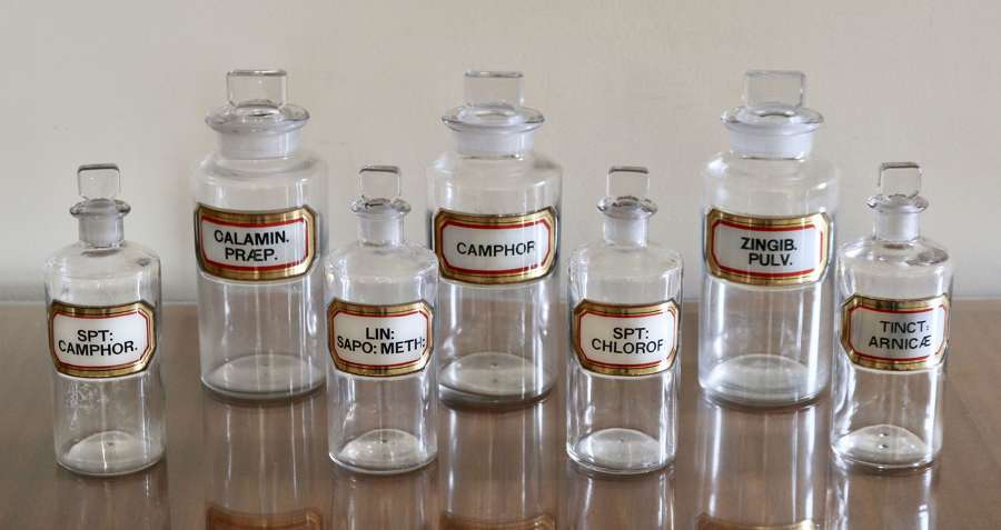 Set of Apothecary / Pharmacy Bottles