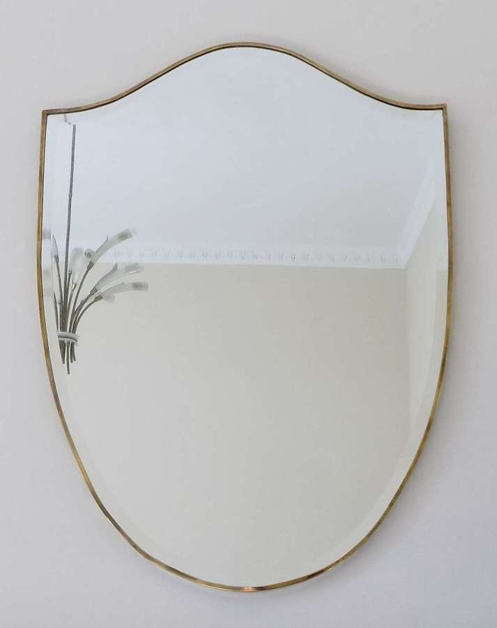 Italian brass shield mirror with bevelled glass