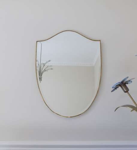 Italian brass shield mirror with bevelled glass