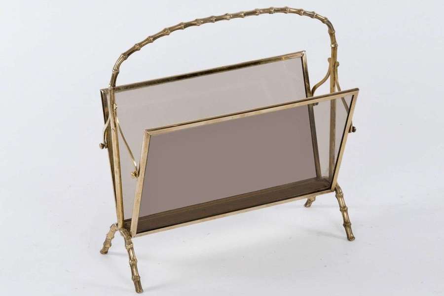 Bamboo Magazine Rack with Smoked Glass