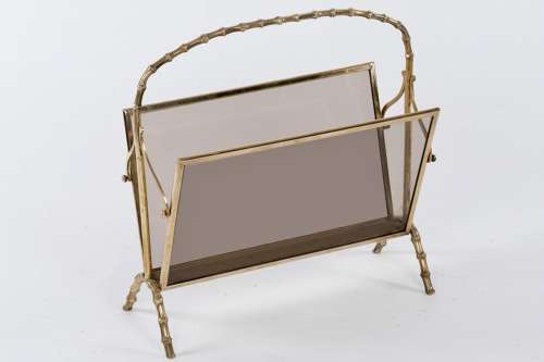 Bamboo Magazine Rack with Smoked Glass
