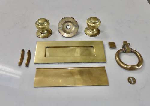 Mid-Century Brass Door Furniture Set