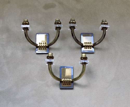 Set Of 3 Brass And Gunmetal Wall Lights