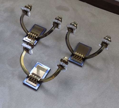 Set Of 3 Brass And Gunmetal Wall Lights