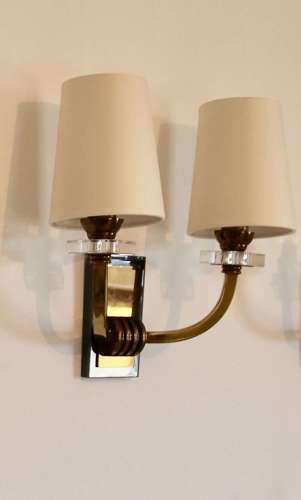 Set Of 3 Brass And Gunmetal Wall Lights