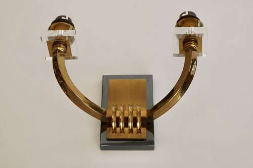 Set Of 3 Brass And Gunmetal Wall Lights