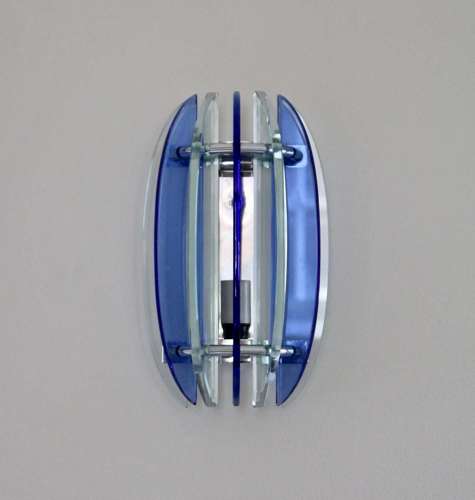 Pair Of Blue / Clear Glass Wall Lights (Veca).