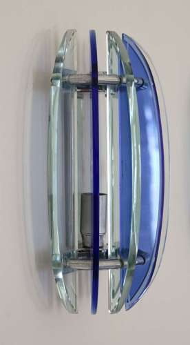 Pair Of Blue / Clear Glass Wall Lights (Veca).