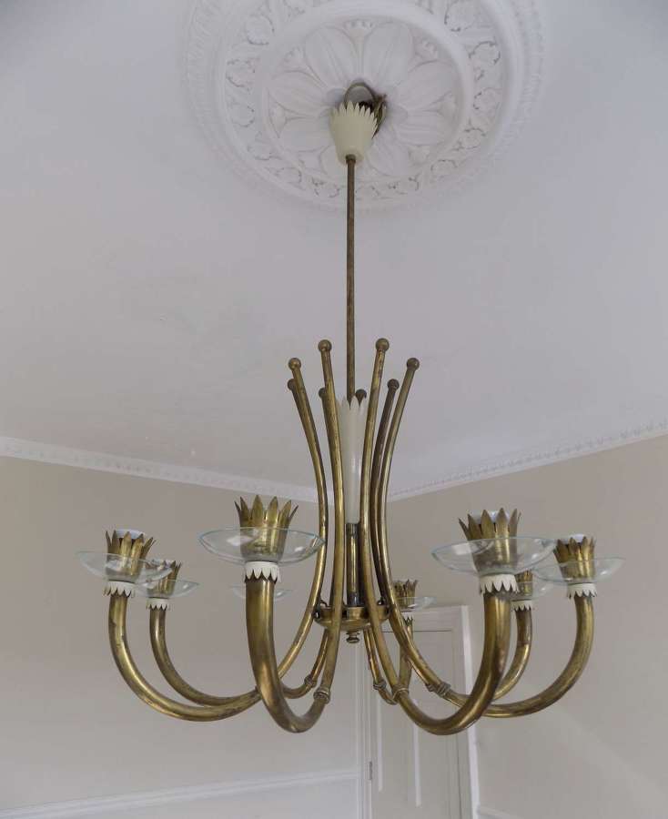 Brass And Glass Mid-Century Chandelier