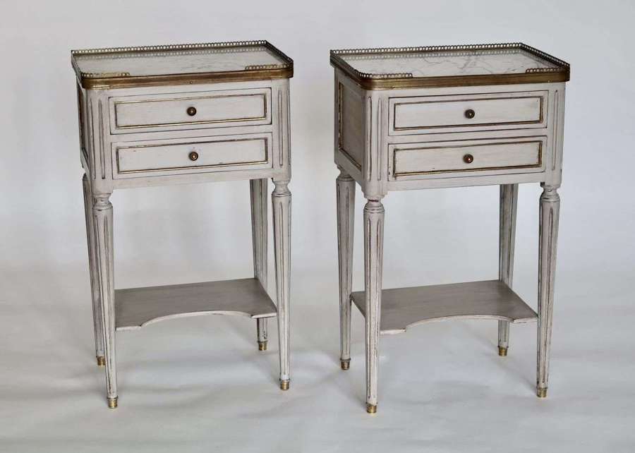 Pair Of Painted Bedside Tables With Marble Tops