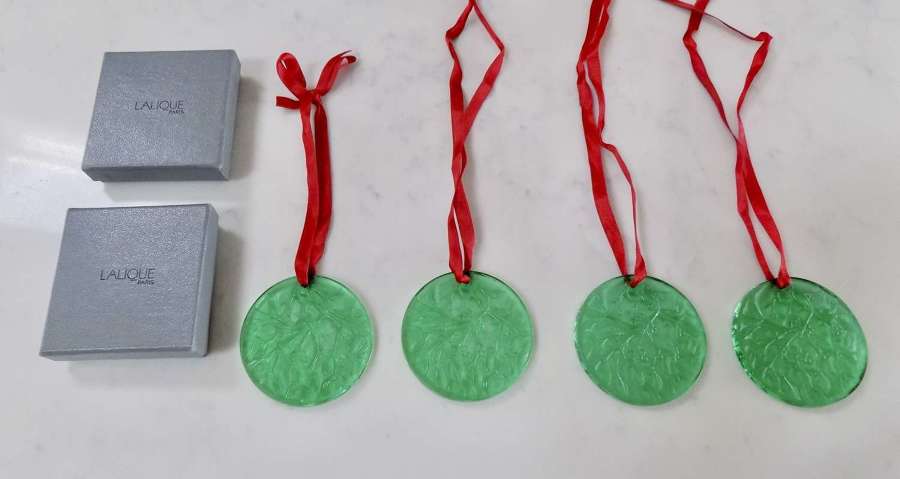 Set Of 4 Lalique Christmas Tree Decorations